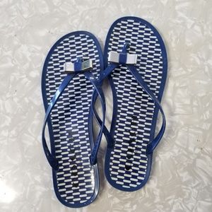 Coach Sandals, navy blue with silver bow